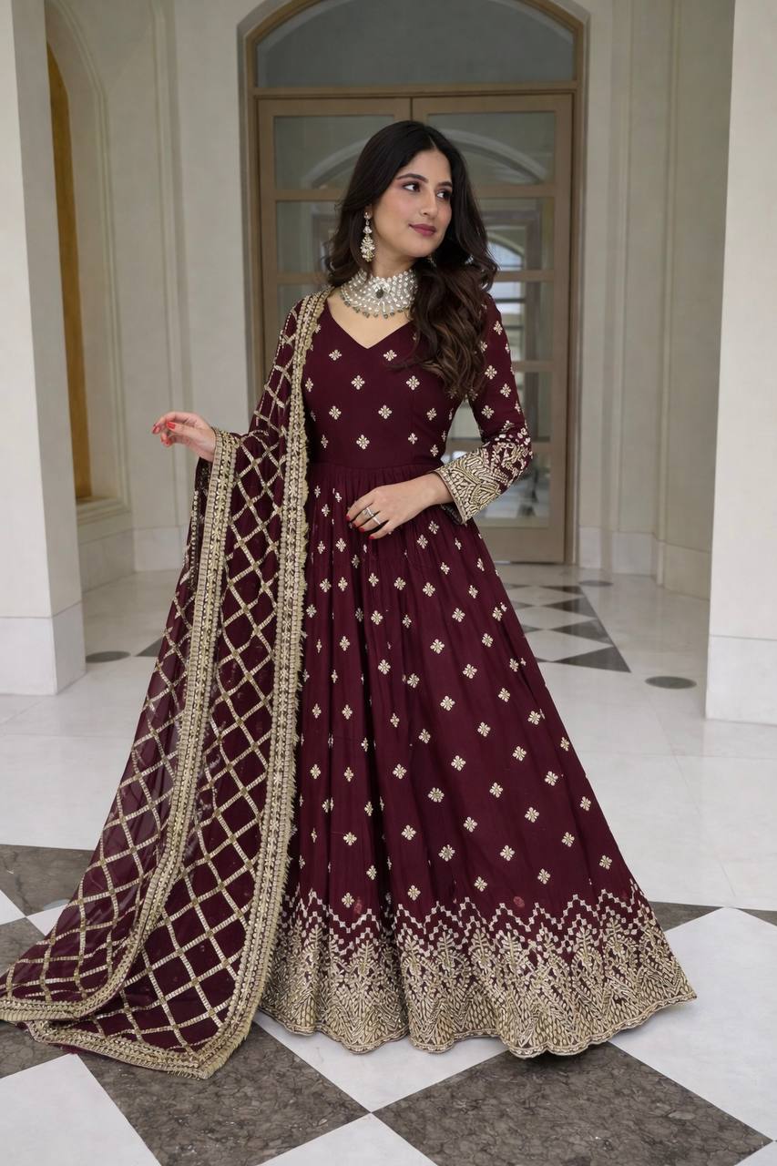 LadyVastara Designer Heavy Georgette Gown with Dupatta Set