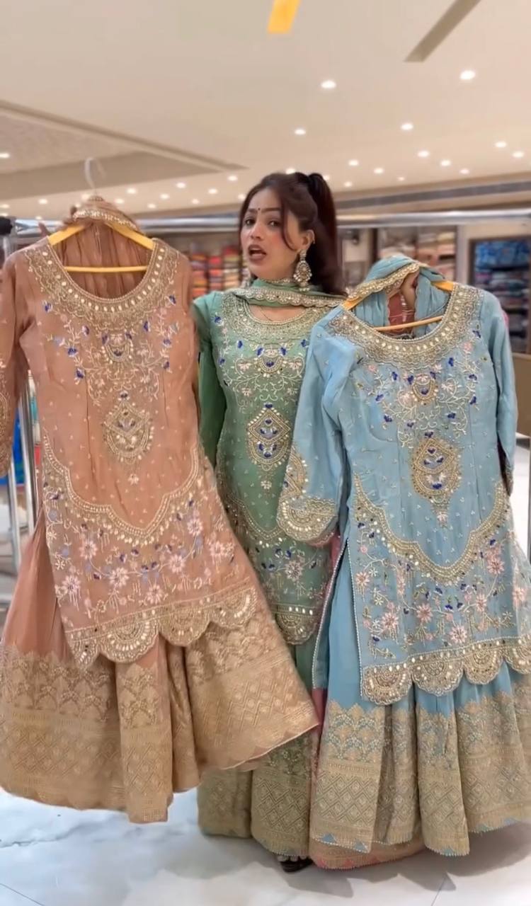 LadyVastara Mint Green Embroidered Sharara Suit | Perfect for Wedding Functions & Reception