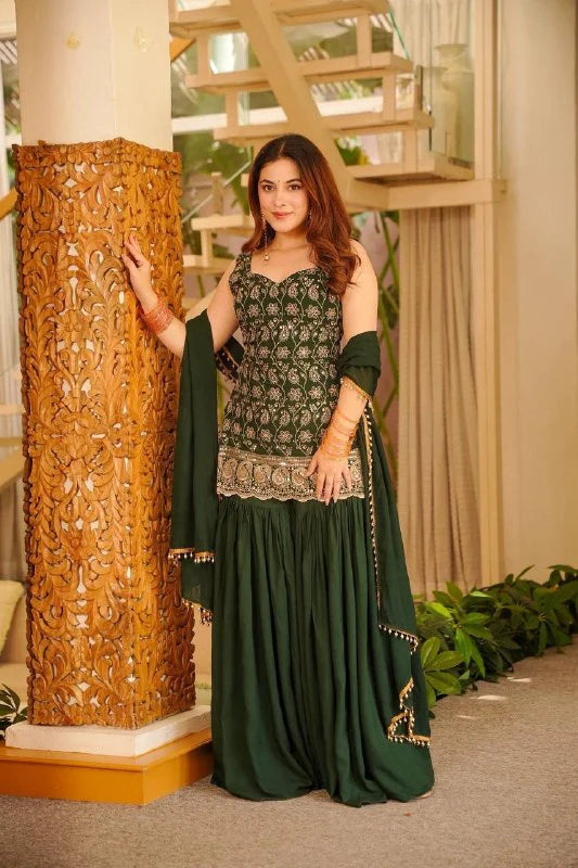 LadyVastara Heavy Embroidery Faux Georgette Ethnic Suit Set for Women