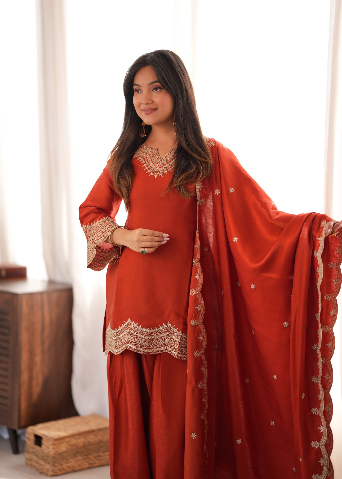 LadyVastara Women's Premium Farshi Suit Set | Glass Roman Silk | Festive & Wedding Wear