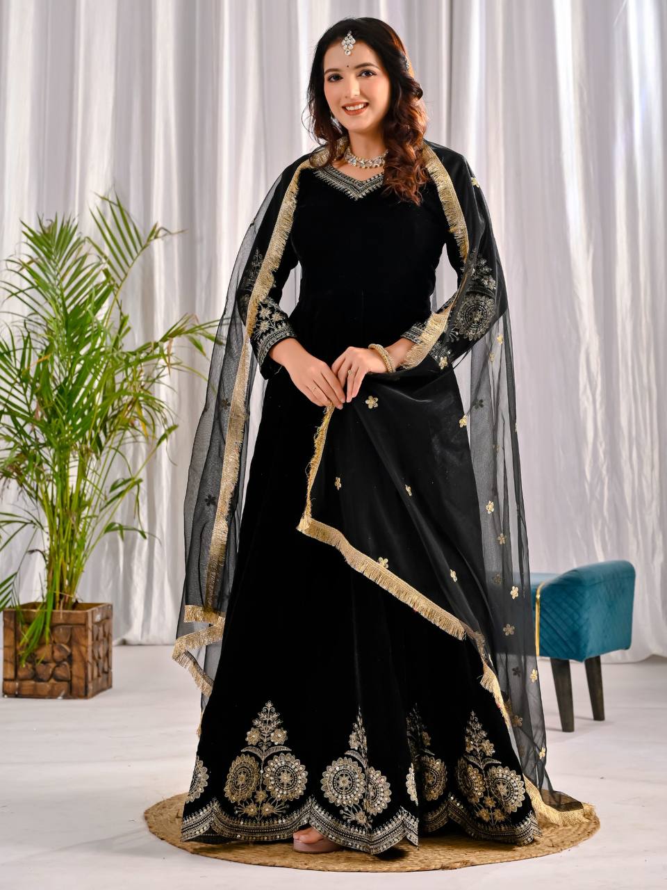 LadyVastara Premium Velvet Designer Anarkali Suit with Heavy Embroidery & Dupatta