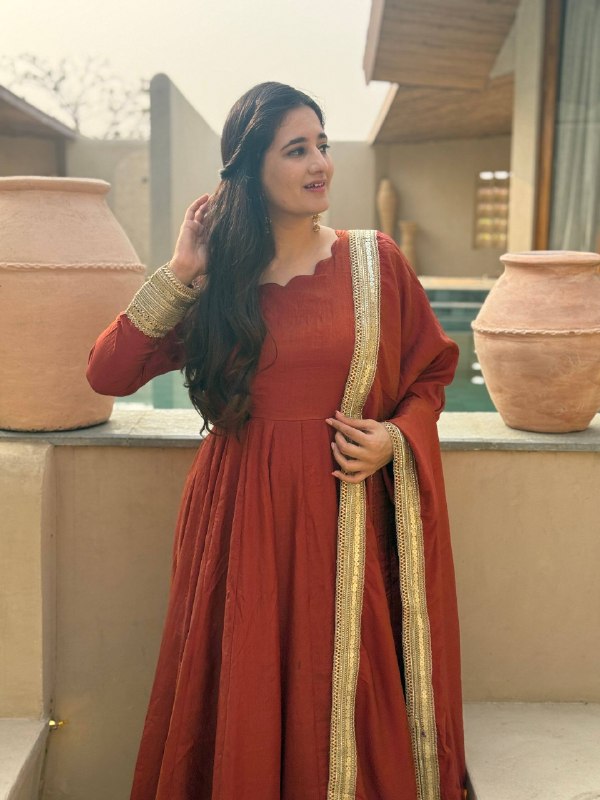 LadyVastara Heavy NC Vichitra Embroidered Anarkali Suit Set with Pant & Sequence Dupatta
