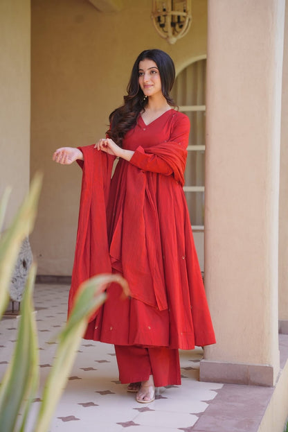 LadyVastara Heavy Roman Silk Embroidered Anarkali Kurta Set with Palazzo & Chanderi Silk Dupatta