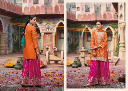 LadyVastara Beautiful Orange and Pink Sharara Suit Ideal for This Holiday Season