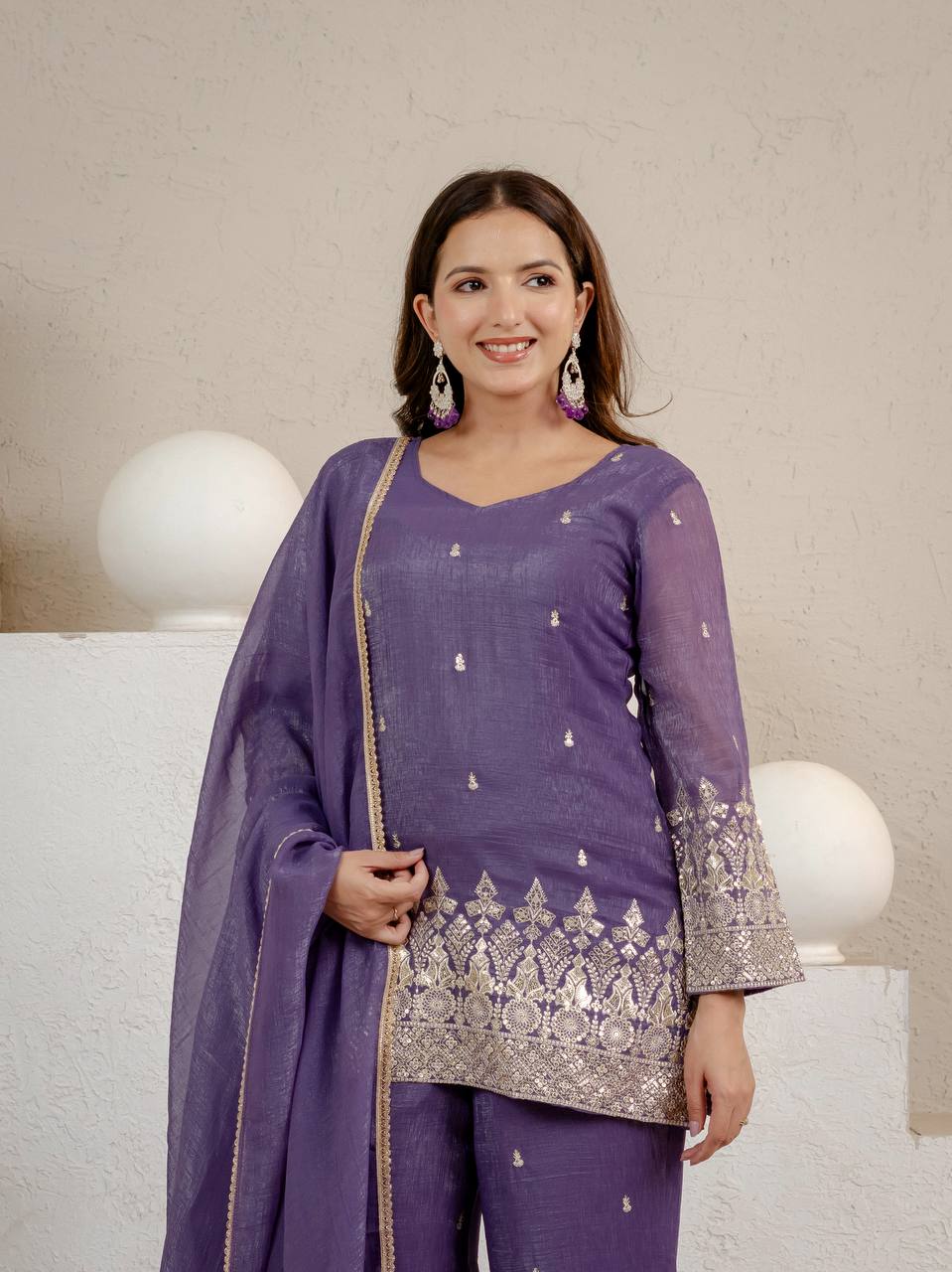LadyVastara Elegant Embroidered Crunchy Silk Kurta Set with Fancy Dupatta
