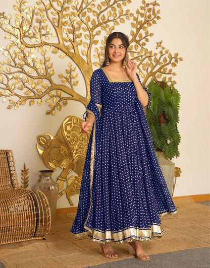 LadyVastara Bandhej Print Faux Georgette Gown Set with Dupatta & Bottom