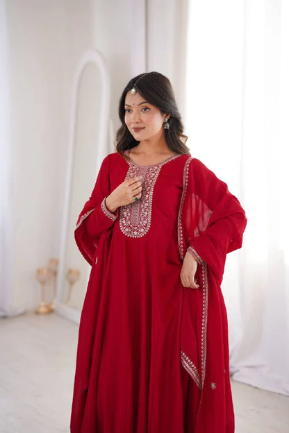 LadyVastara Designer Vichitra Silk Full Kali Anarkali Gown with Dupatta