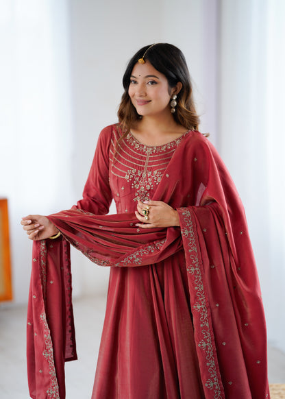 LadyVastara Luxury Chanderi Silk Anarkali Suit with Beads Handwork