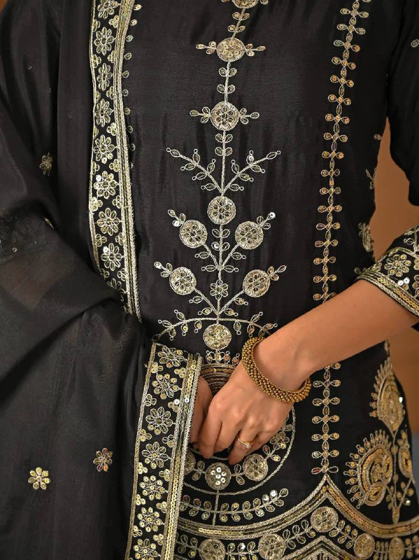 LadyVastara Designer Heavy Vichitra Silk Sharara Palazzo Set