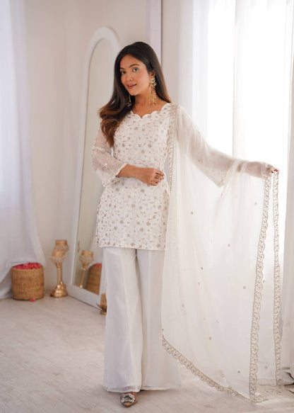 LadyVastara Designer Crunchy Silk Kurta Bell Bottom Set With Embroidery Sequence & Zari Work Dupatta