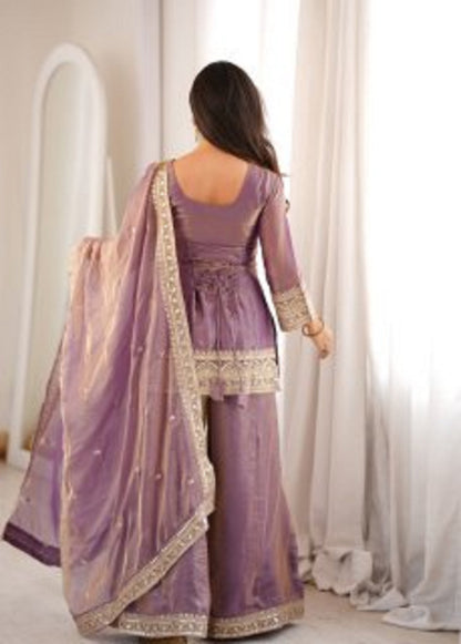 LadyVastara Trendy Silk Embroidered Kurta Palazzo Set with Dupatta