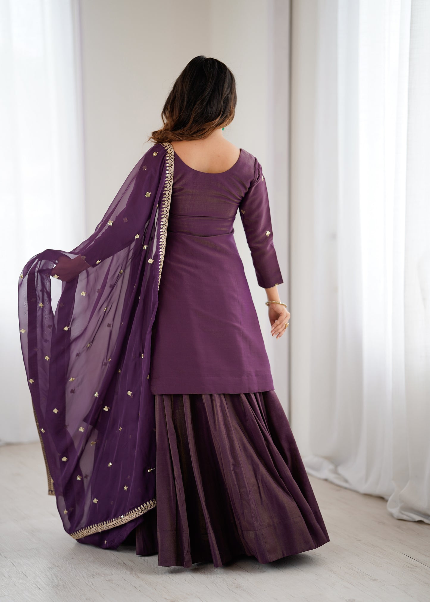LadyVastara Designer Chanderi Silk Kurta Lehenga Set