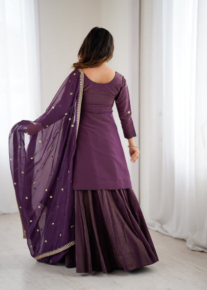 LadyVastara Designer Chanderi Silk Kurta Lehenga Set