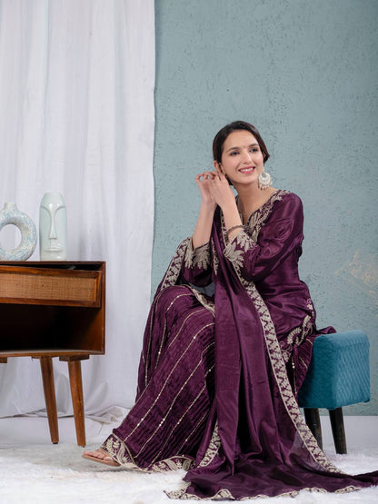 LadyVastara Elegant Chinnon Sharara Set with Intricate Embroidery