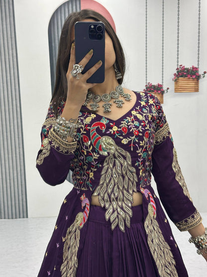 Lady Vastara Festival Special Pure Vichitra Crop Top Lehenga Set with Heavy Work