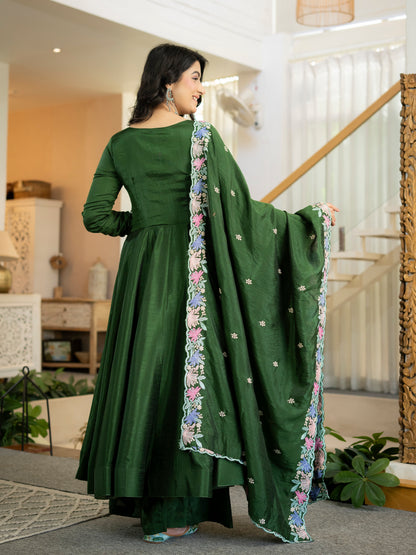 Designer Heavy NC Vichitra Silk Anarkali Suit Set