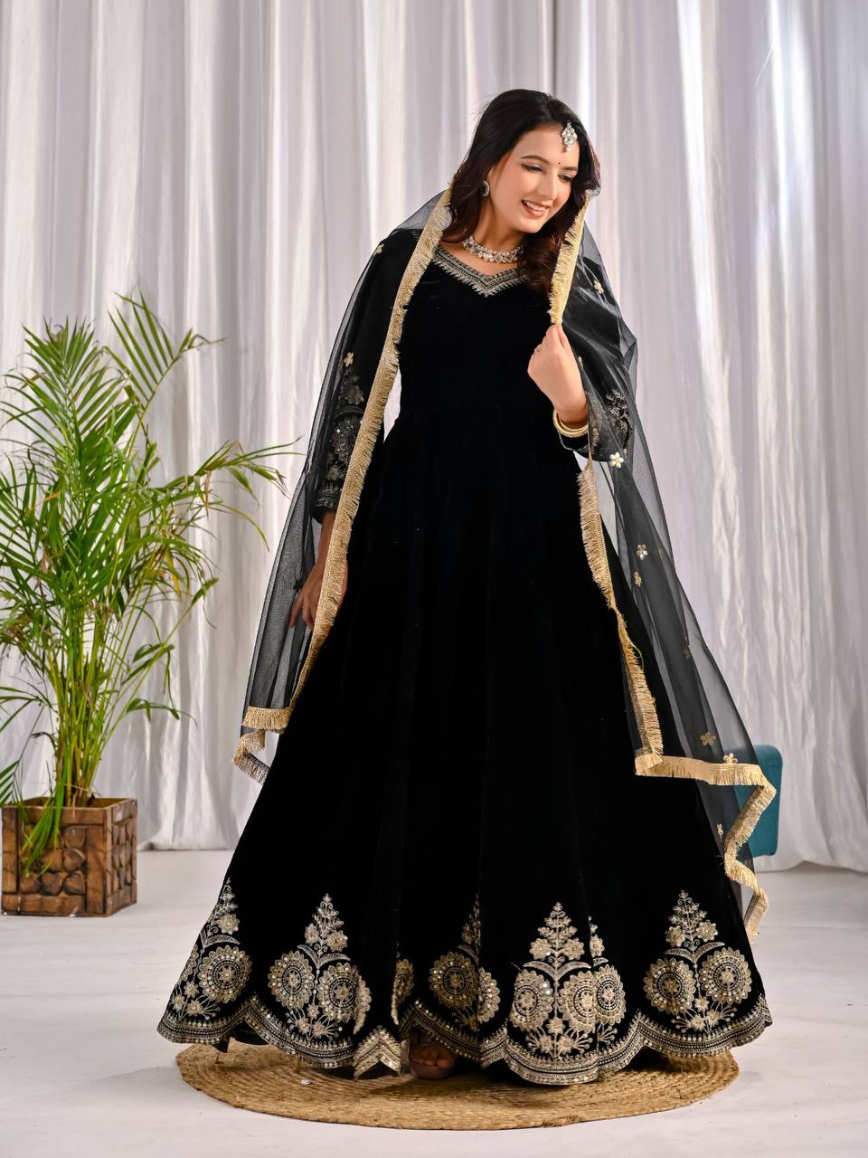 LadyVastara Premium Velvet Designer Anarkali Suit with Heavy Embroidery & Dupatta
