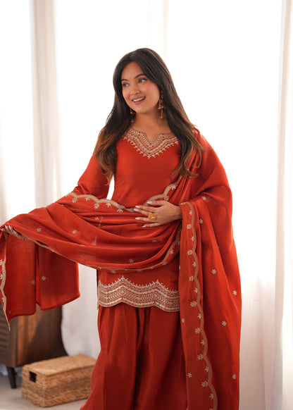 LadyVastara Women's Premium Farshi Suit Set | Glass Roman Silk | Festive & Wedding Wear