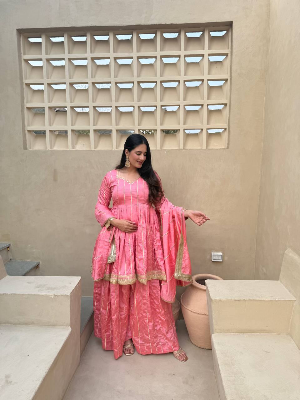 LadyVastara Royal Embroidered Vichitra Silk Sharara Suit with Dupatta
