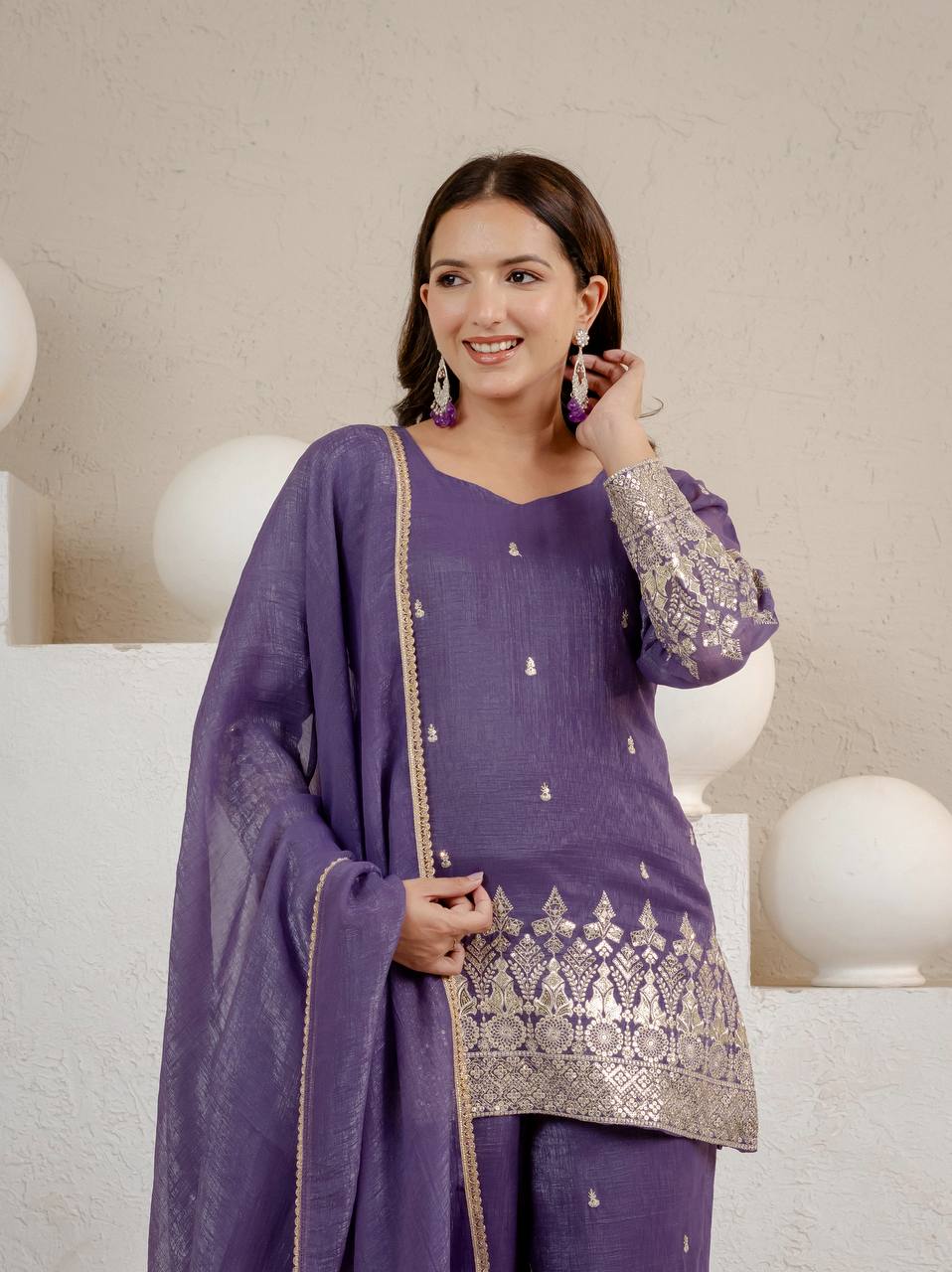 LadyVastara Elegant Embroidered Crunchy Silk Kurta Set with Fancy Dupatta