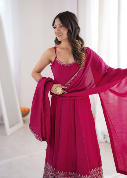 LadyVastara Elegant Sleeveless Roman Silk Chanderi Anarkali Dress
