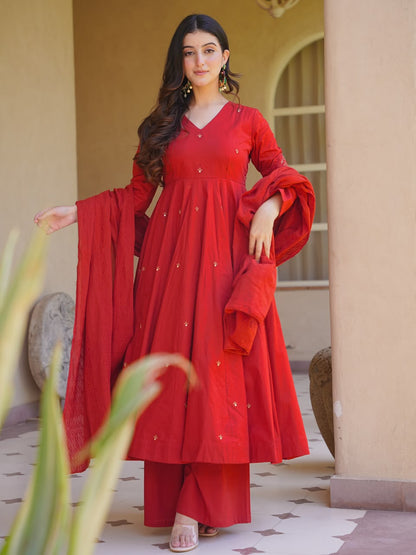 LadyVastara Heavy Roman Silk Embroidered Anarkali Kurta Set with Palazzo & Chanderi Silk Dupatta