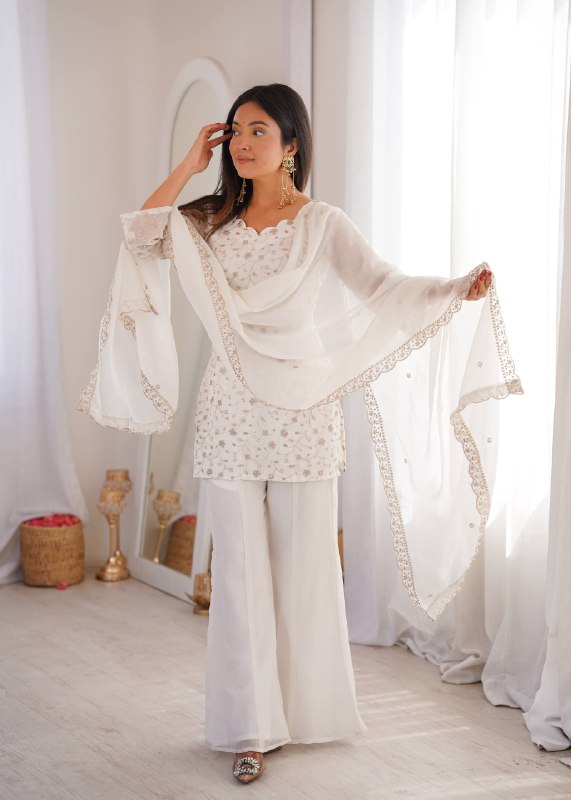 LadyVastara Designer Crunchy Silk Kurta Bell Bottom Set With Embroidery Sequence & Zari Work Dupatta