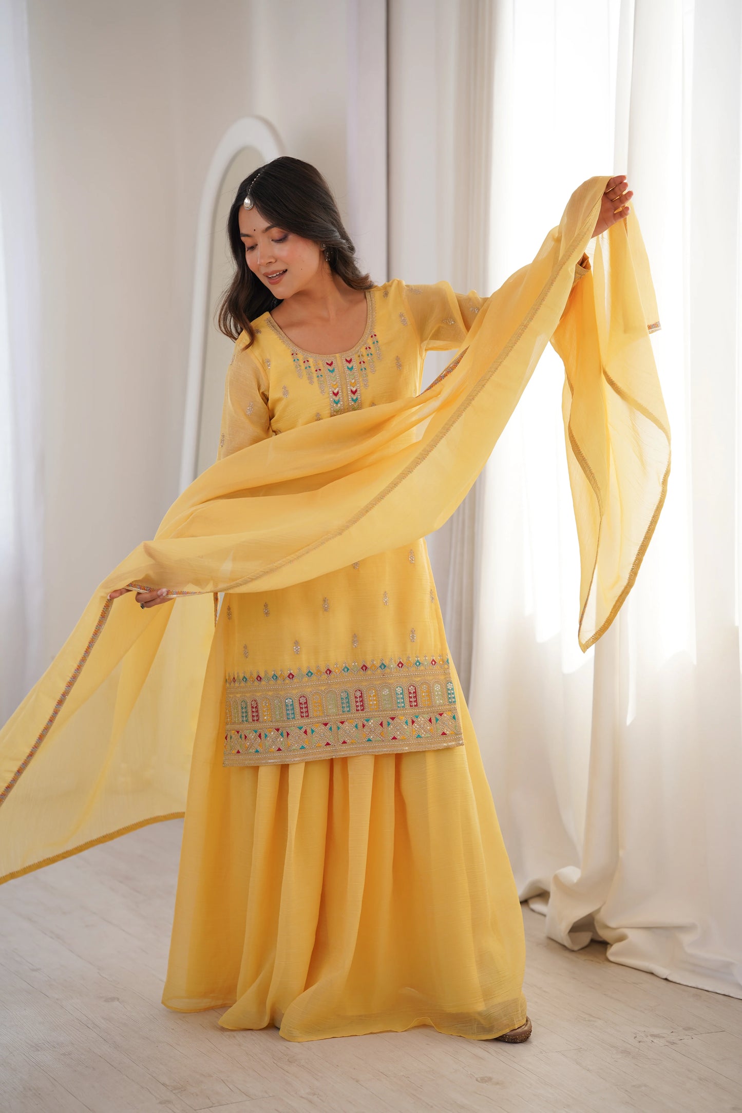 LadyVastara Premium Soft Crunchy Silk Wedding Wear Sharara Set