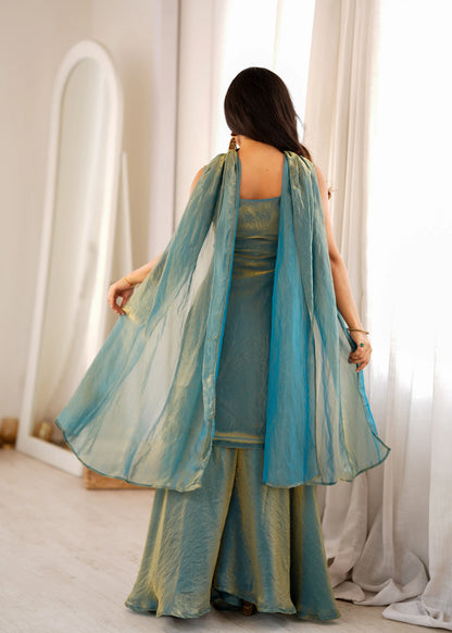 LadyVastara Premium Pure Fendy Silk Embroidered Sharara Set with Dupatta