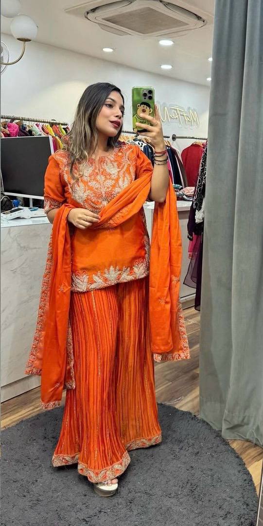 LadyVastara Elegant Chinnon Sharara Set with Intricate Embroidery