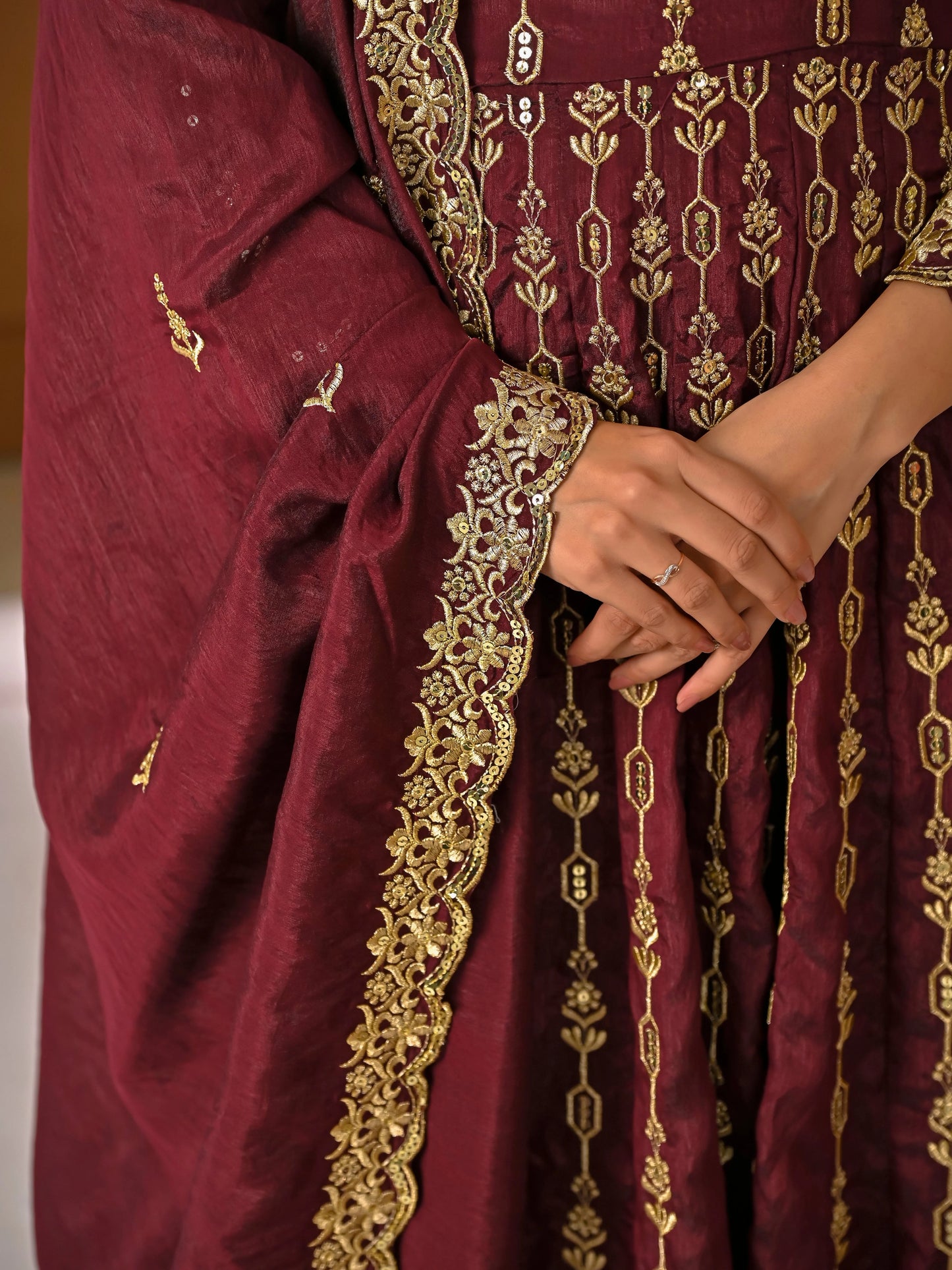 LadyVastara Elegant Maroon Ethnic Kurta Palazzo Set with Full Embroidery
