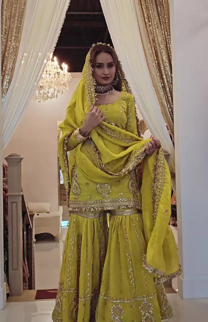 LadyVastara Women's Heavy Embroidered Aque Blue  Sharara Set – Premium Party & Festive Wear