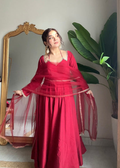 LadyVastara Festive Special Heavy Flare Anarkali Set with Stylish Lace Work
