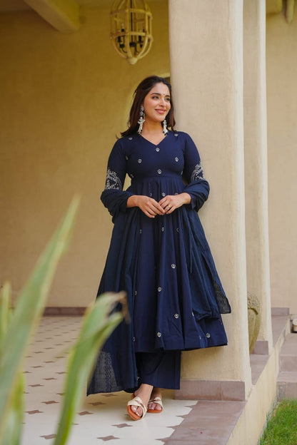 LadyVastara Heavy Embroidered Roman Silk Anarkali Suit with Palazzo and Dupatta