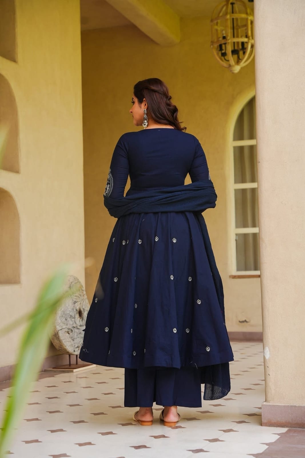 LadyVastara Heavy Embroidered Roman Silk Anarkali Suit with Palazzo and Dupatta