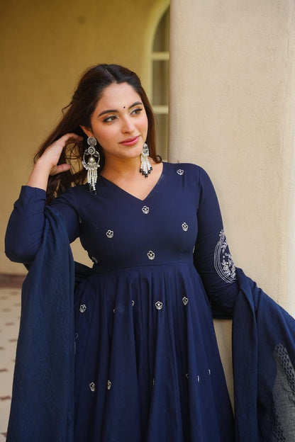 LadyVastara Heavy Embroidered Roman Silk Anarkali Suit with Palazzo and Dupatta