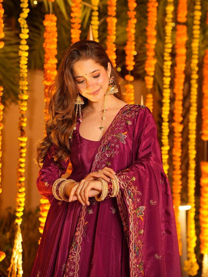 Complete Anarkali suit set with matching plazzo and embroidered dupatta