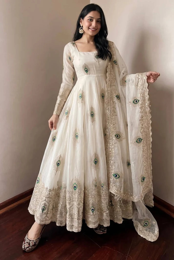 Exclusive Designer Fendy Silk Gown with Heavy Sequence Embroidery – Wedding, Festive & Party Wear