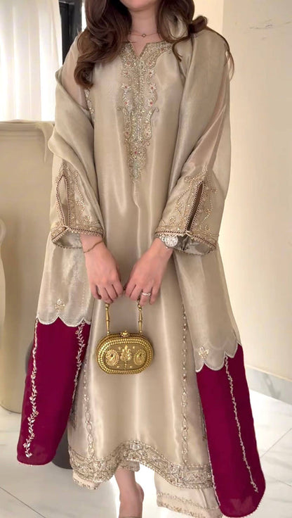 Designer Pure Gmy silk kurta palazzo set – elegant party and wedding wear look