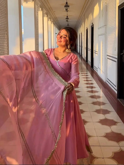 Heavy Tabby Organza Embroidered Anarkali Suit