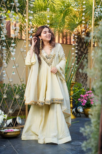 Cosmos Gold Jari Silk Sharara Suit