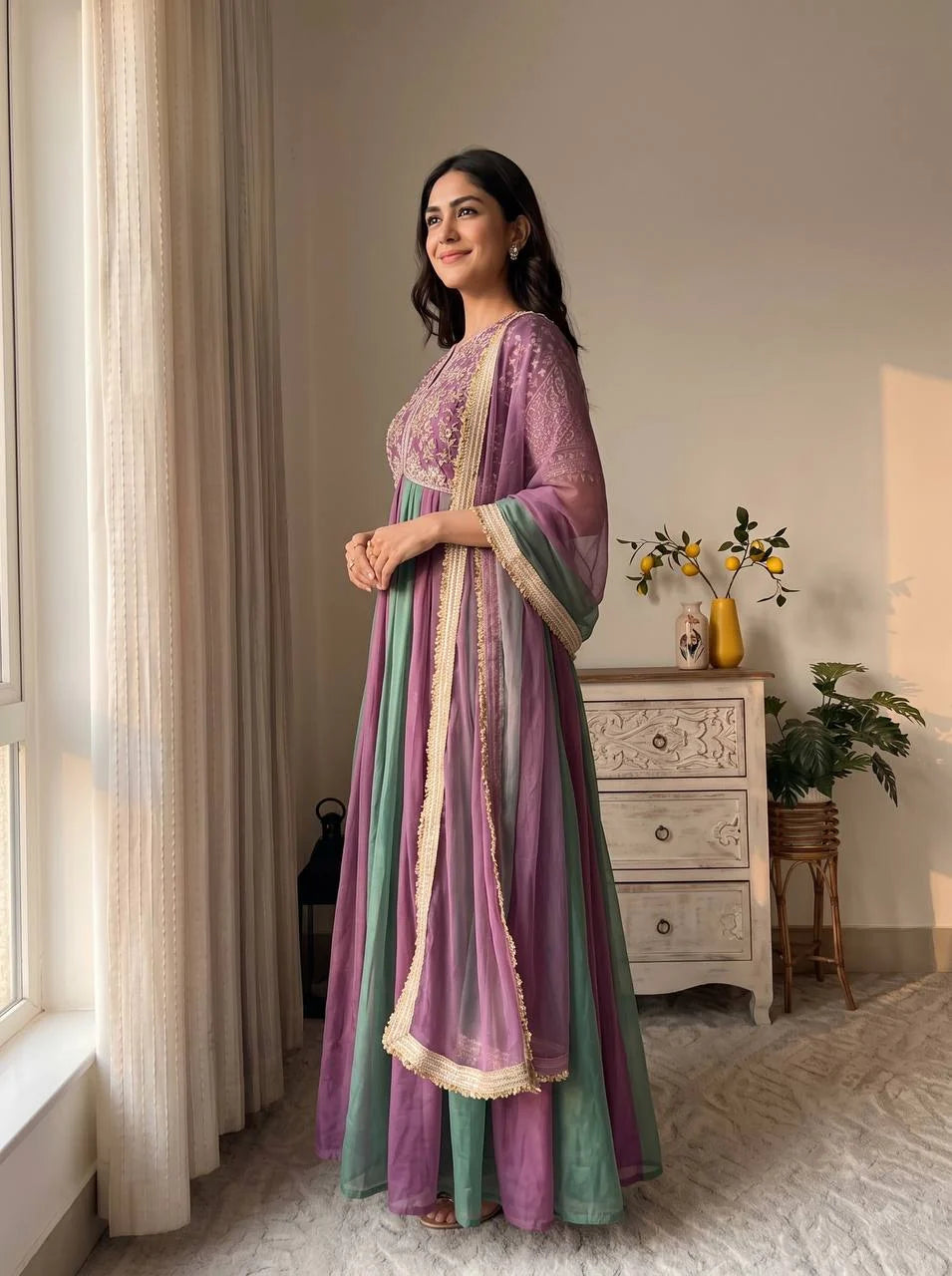 Premium Embroidered Designer Gown with Butterfly Net Dupatta & Bottom | Party Wear & Festive Wedding Outfit