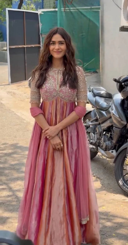 Premium Embroidered Designer Gown with Butterfly Net Dupatta & Bottom | Party Wear & Festive Wedding Outfit