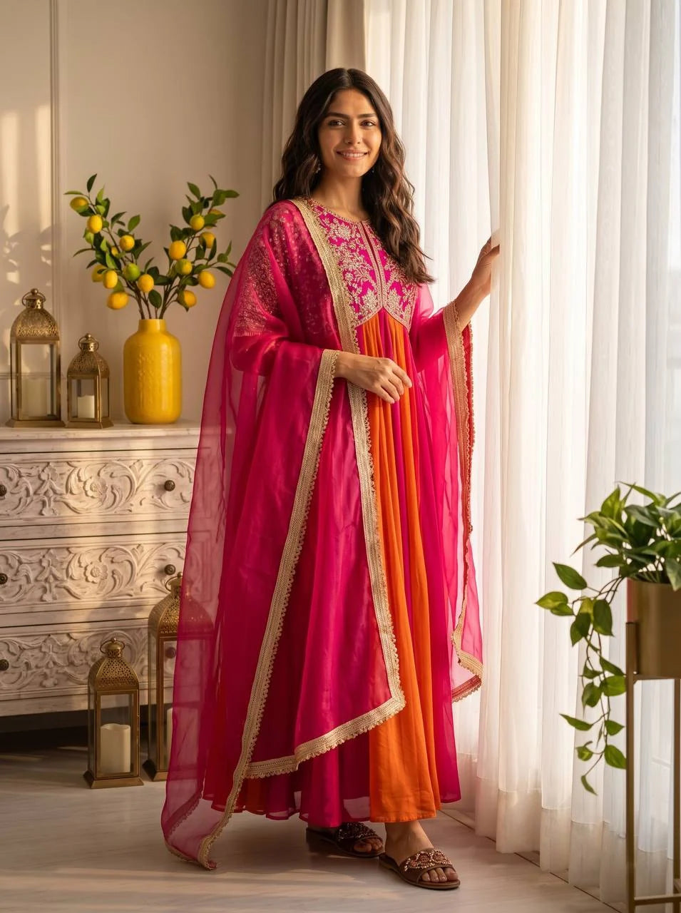 Premium Embroidered Designer Gown with Butterfly Net Dupatta & Bottom | Party Wear & Festive Wedding Outfit