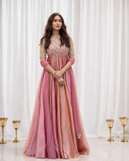 Premium Embroidered Designer Gown with Butterfly Net Dupatta & Bottom | Party Wear & Festive Wedding Outfit