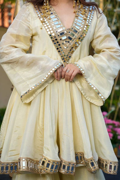 Cosmos Gold Jari Silk Sharara Suit