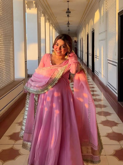 Heavy Tabby Organza Embroidered Anarkali Suit